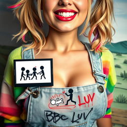 A vibrant and playful close-up shot of a gorgeous blonde woman with playful pigtails featuring colorful tips