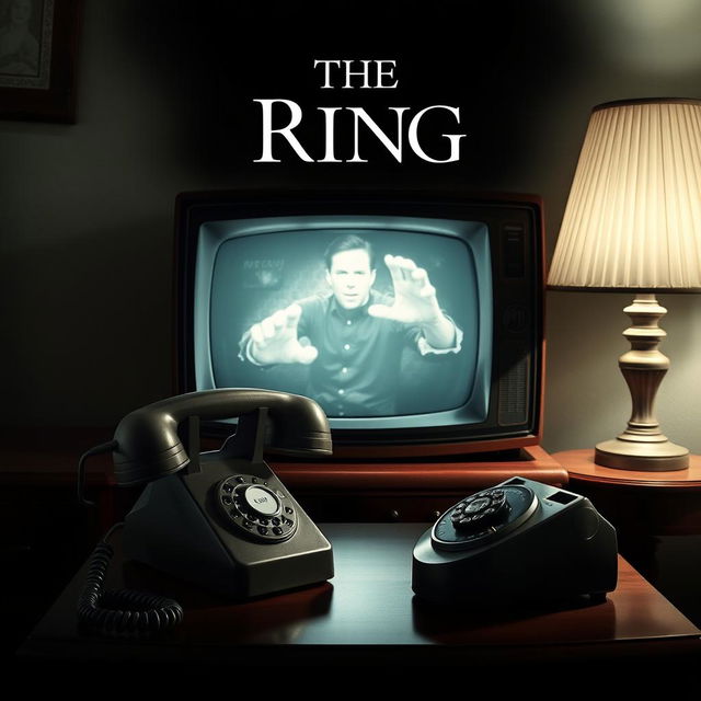 A haunting poster featuring a vintage telephone off the hook, symbolizing a moment of suspense, positioned next to an old-fashioned television set