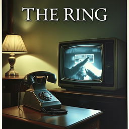 A haunting poster featuring a vintage telephone off the hook, symbolizing a moment of suspense, positioned next to an old-fashioned television set