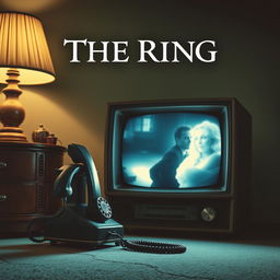 A haunting poster featuring a vintage telephone off the hook, symbolizing a moment of suspense, positioned next to an old-fashioned television set