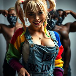 A close-up shot focusing on a gorgeous blonde female with pigtails that have colorful tips