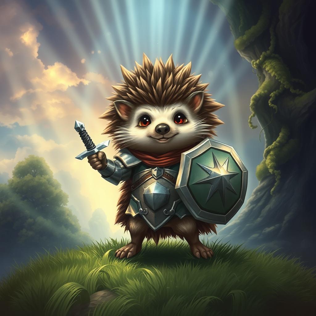 A holy depiction of a hedgehog character in a fantasy Dungeons & Dragons setting