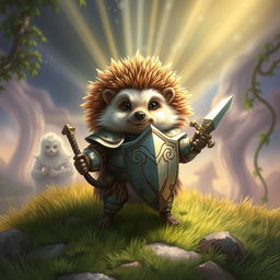 A holy depiction of a hedgehog character in a fantasy Dungeons & Dragons setting