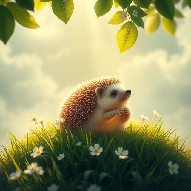 A holy and serene depiction of a hedgehog, surrounded by ethereal light and a gentle aura