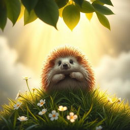 A holy and serene depiction of a hedgehog, surrounded by ethereal light and a gentle aura