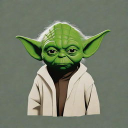 Cartoon-styled Yoda from Star Wars printed on a t-shirt