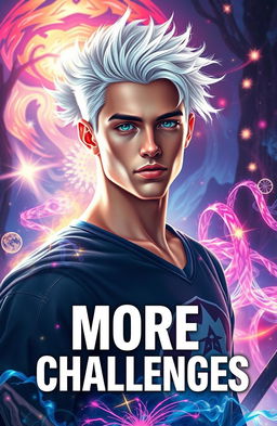 A young handsome man with striking white hair, showcasing an aura of power and mystique