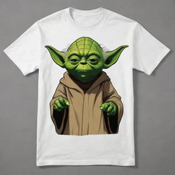 Cartoon-styled Yoda from Star Wars printed on a t-shirt