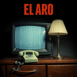 An eerie and haunting poster featuring a telephone off the hook positioned next to a vintage television