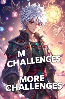 Anime style illustration of a young handsome man with striking white hair, exuding a powerful aura