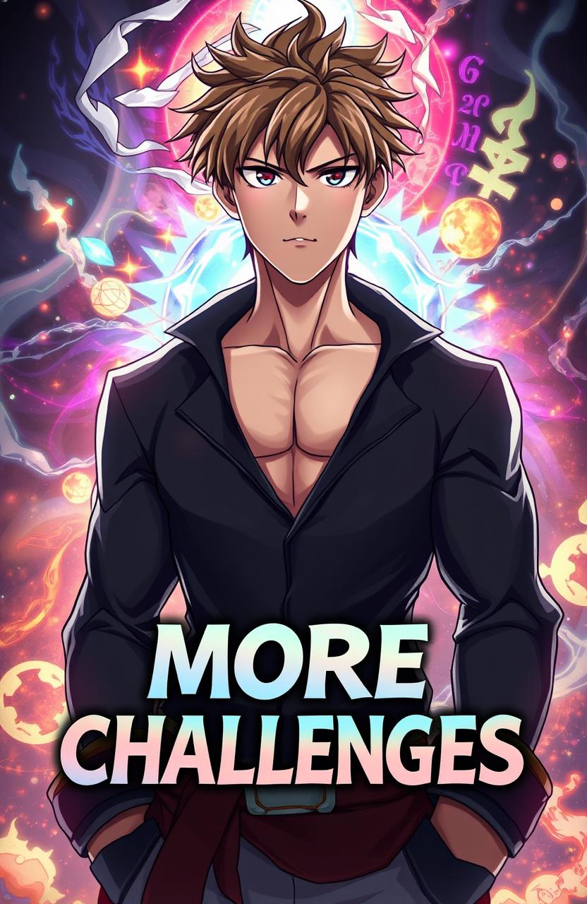 A handsome anime-style man with a strong build, featuring tousled hair and an intense gaze