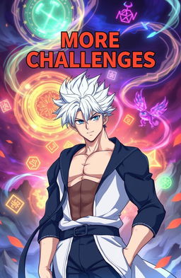 Anime style illustration of a handsome man with striking white hair and an athletic build, showcasing an aura of power and charm