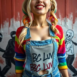 A close-up shot focusing on a gorgeous blonde female with pigtails featuring colorful tips