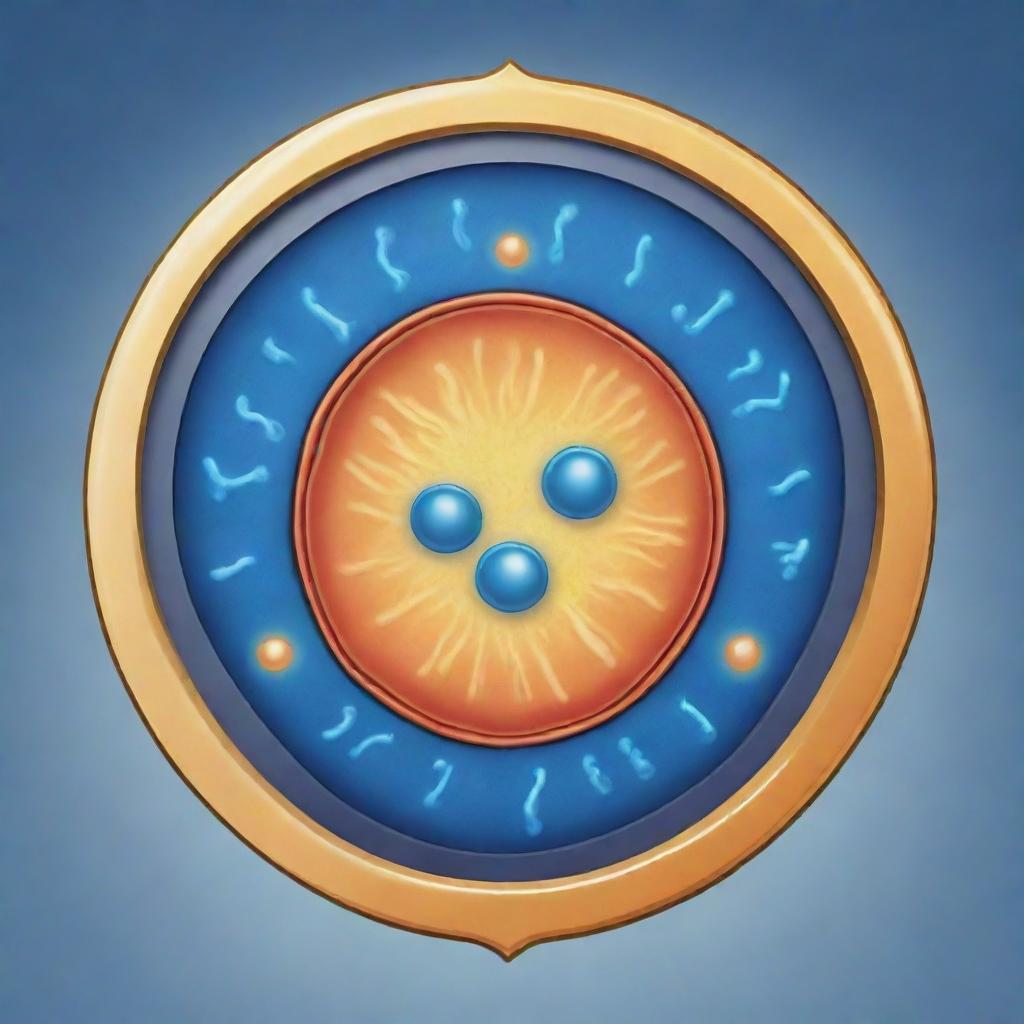 Create a bright, cute, and cartoon-style representation of the 'Telomere Shield' card, an 'upcell' type. Depict the Telomeres as endearing protecting structures at the ends of a cartoon cell's chromosomes. They should glow, indicating increased lifespan and resilience.