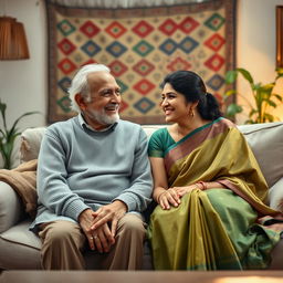 A scene depicting an old uncle and his beautiful bhabhi (sister-in-law) in a cozy living room