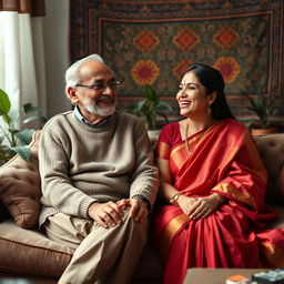 A scene depicting an old uncle and his beautiful bhabhi (sister-in-law) in a cozy living room