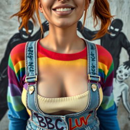 A stunning close-up of a gorgeous woman with Auburn hair styled in playful pigtails