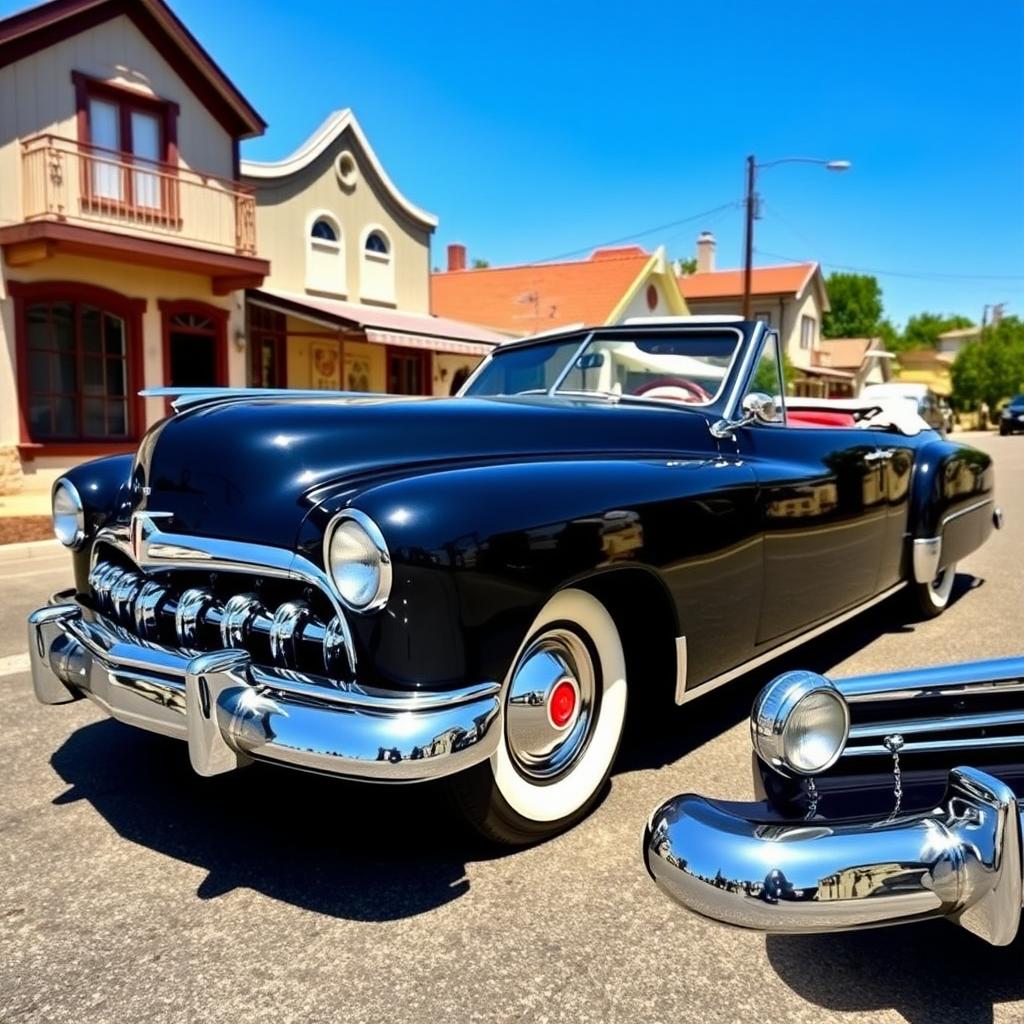 A stunning 1949 Lincoln Cosmopolitan convertible featuring an elegantly modified aerodynamic hood