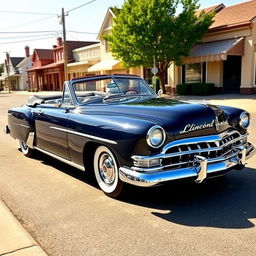 A stunning 1949 Lincoln Cosmopolitan convertible featuring an elegantly modified aerodynamic hood