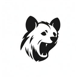 A black and white logo of a hyena in a rugged biker style with strong, aggressive characteristics.