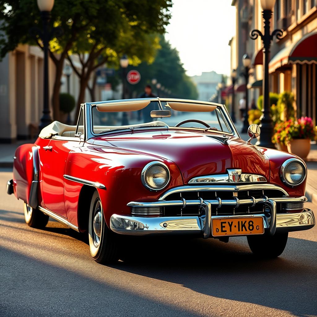 A beautifully crafted 1949 Lincoln Cosmopolitan convertible, featuring a uniquely low hood design inspired by the Mercedes 300SL