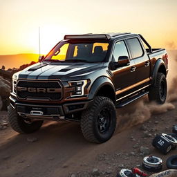 A customized Expedition Tremor blending the rugged architecture of an off-road vehicle with parts and aesthetics from a Shelby F-150 Baja