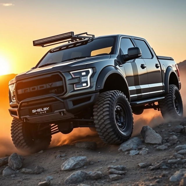 A customized Expedition Tremor blending the rugged architecture of an off-road vehicle with parts and aesthetics from a Shelby F-150 Baja