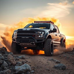 A customized Expedition Tremor blending the rugged architecture of an off-road vehicle with parts and aesthetics from a Shelby F-150 Baja