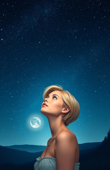 Enchanting Night Sky: A Woman's Contemplation Under the Stars
