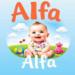 A whimsical and vibrant album cover featuring a cute, chubby baby sitting on the grass