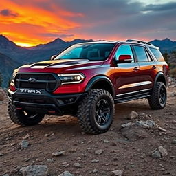 A stunning Dodge TRX showcased alongside a Ford Expedition Tremor in a rugged outdoor setting