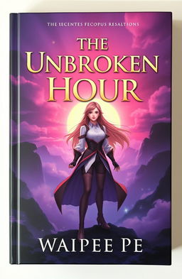 A captivating book cover for a novel titled 'The Unbroken Hour'