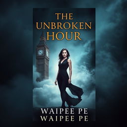 A captivating book cover for a novel titled 'The Unbroken Hour'