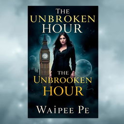 A captivating book cover for a novel titled 'The Unbroken Hour'