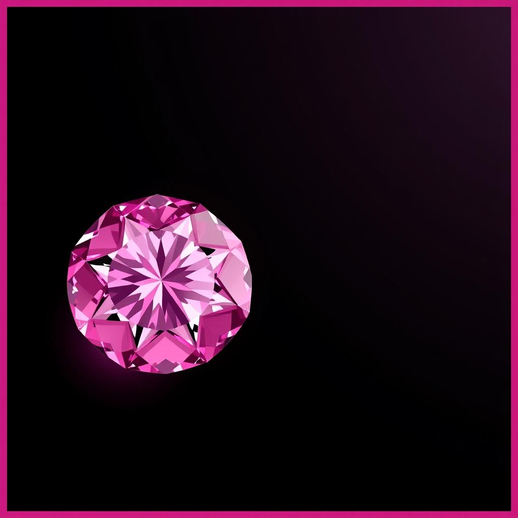 A large, eye-catching pink diamond situated in the corner of the image, gracefully faded into a deep black background