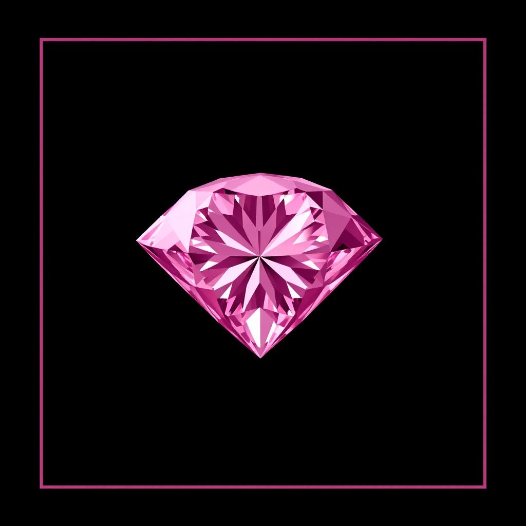 A large, stunning pink diamond positioned in the corner of the image, elegantly faded into a rich black background