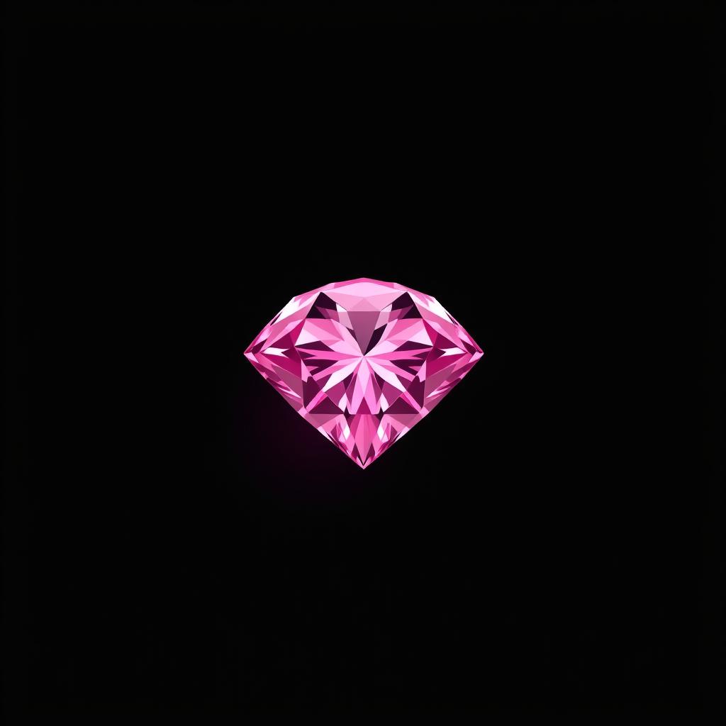 A large, magnificent pink diamond positioned in the corner of the image, artistically faded into a sleek black background