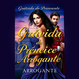 A captivating book cover for a romance novel titled "Grávida do Príncipe Arrogante"