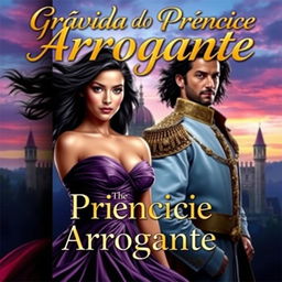 A captivating book cover for a romance novel titled "Grávida do Príncipe Arrogante"