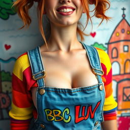 A stunning close-up of a gorgeous female with auburn hair styled in playful pigtails