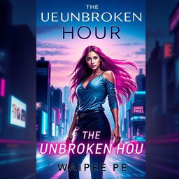 A visually striking book cover for a novel titled 'The Unbroken Hour