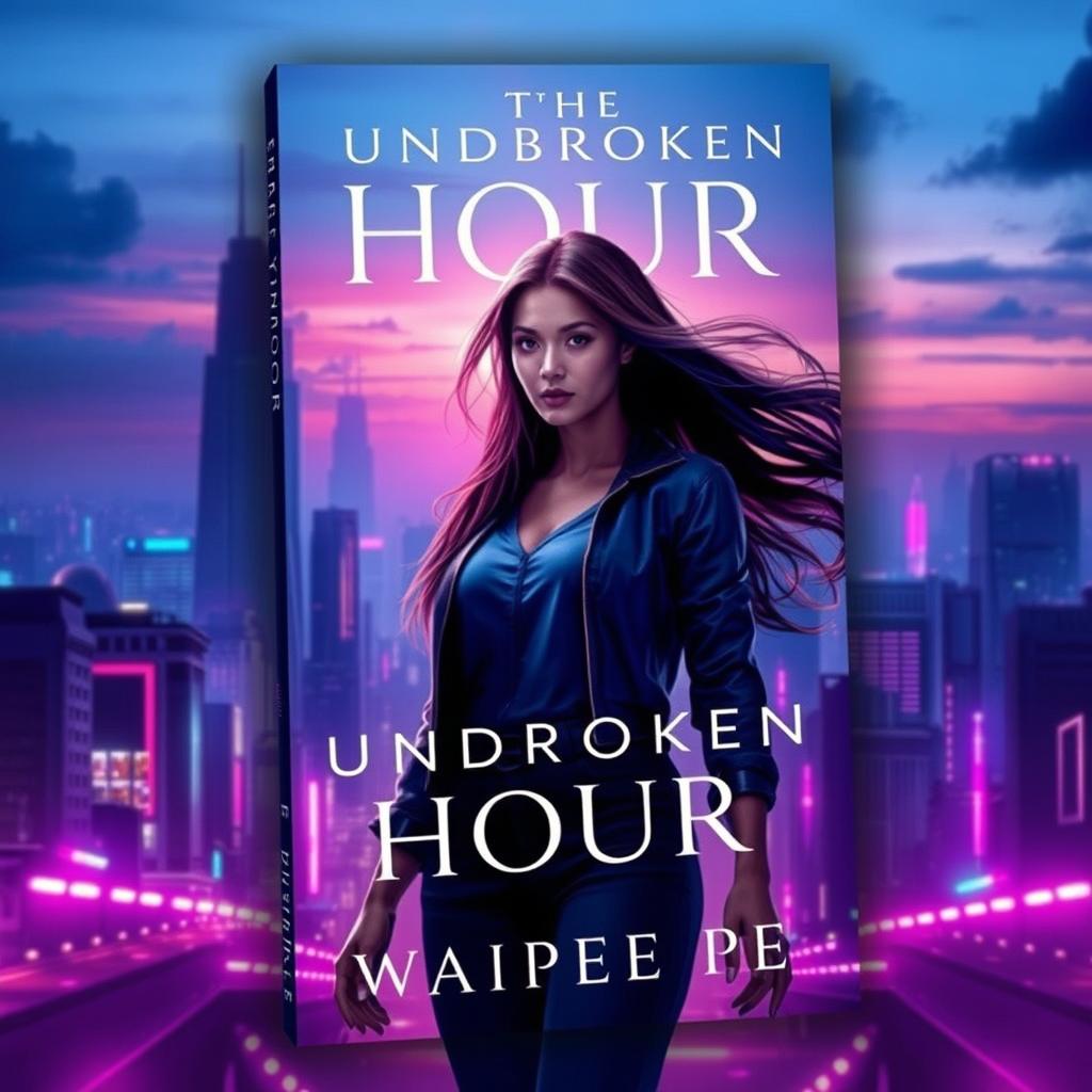 A visually striking book cover for a novel titled 'The Unbroken Hour