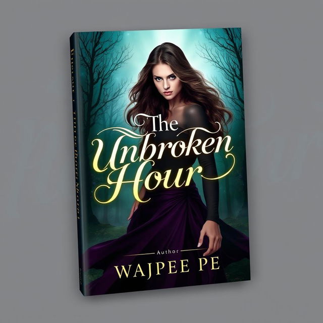 An enchanting book cover for a novel titled 'The Unbroken Hour