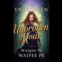 An enchanting book cover for a novel titled 'The Unbroken Hour