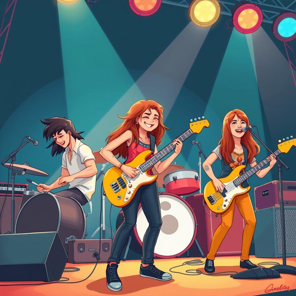 An illustration of a vibrant band performing on stage