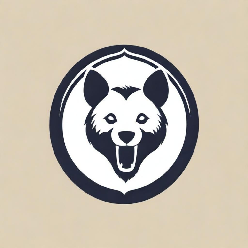 A biker style logo with a hyena skull at its center.