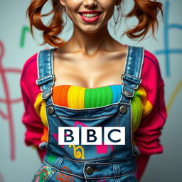 A stunning female figure in a close-up torso shot, featuring beautiful auburn hair styled in playful pigtails