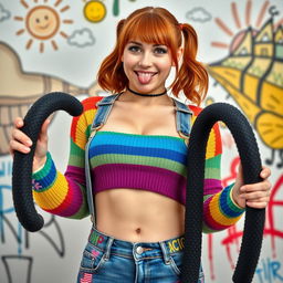 A close-up shot of a gorgeous female with auburn hair styled in pigtails