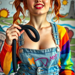 A close-up shot featuring a gorgeous female with auburn hair styled in playful pigtails