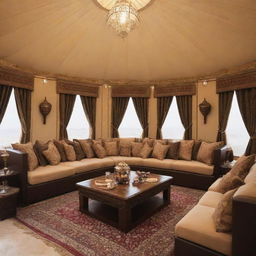 Hospitality in Saudi culture is paramount, embodied in the Arab tent tradition. Inside, guests are met with an outpouring of generosity - aromatic coffee and dates are served, comfortable seating arranged with plush cushions, creating an environment of warmth, making every guest feel like family.